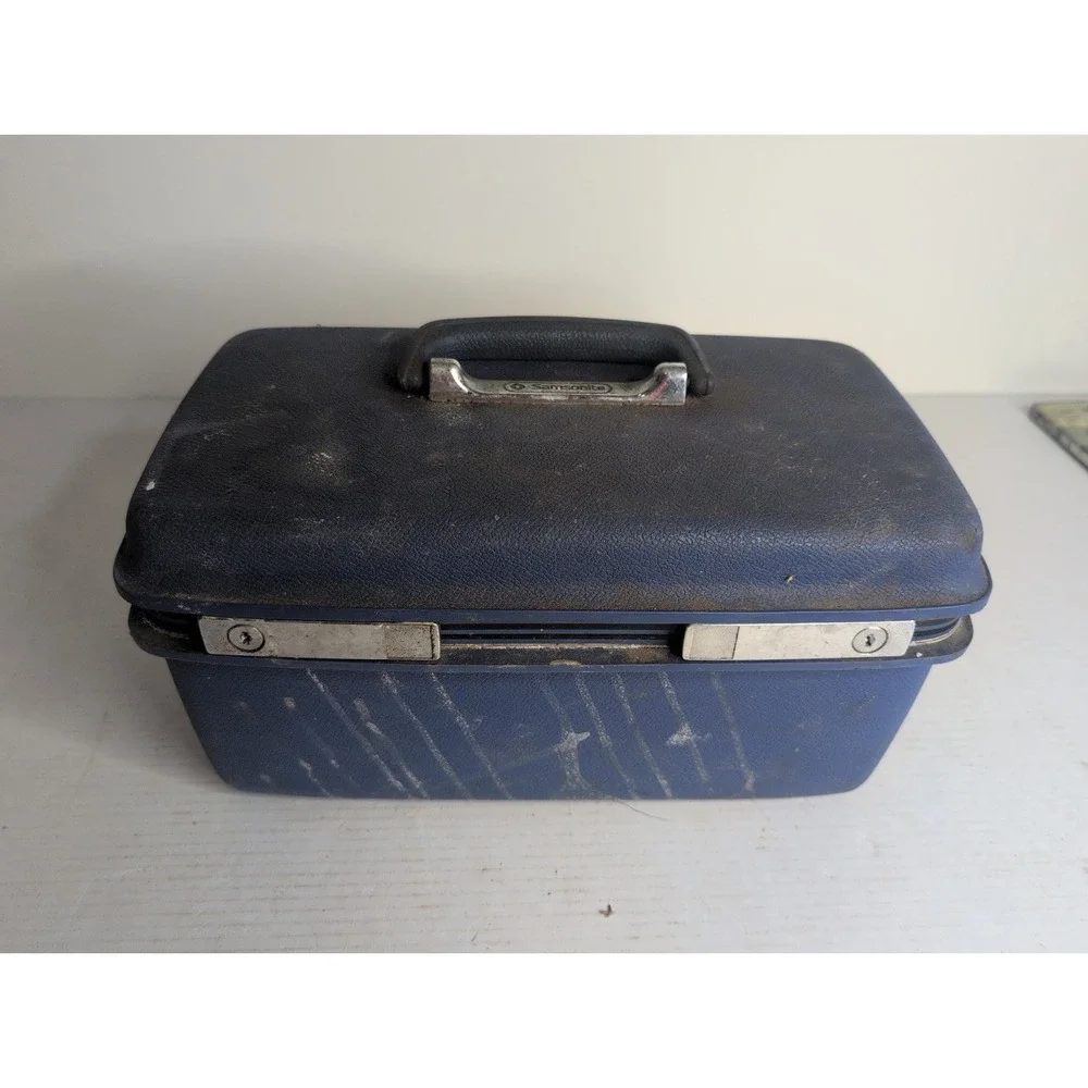 Vintage Samsonite Concord Train Makeup Case Blue Hardshell With Handle